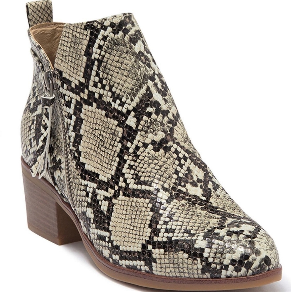 Mia Auden Snakeskin Textured Printed Double Zipper Ankle Bootie